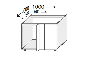 Korpus KutN 90° 1dverový 1000x600 Pro Blum 820mm