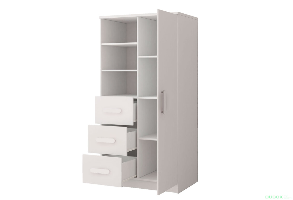 Fotografia 2 - Regál 80 3S1D Šmyk biela, úchytky biely Idczak meble