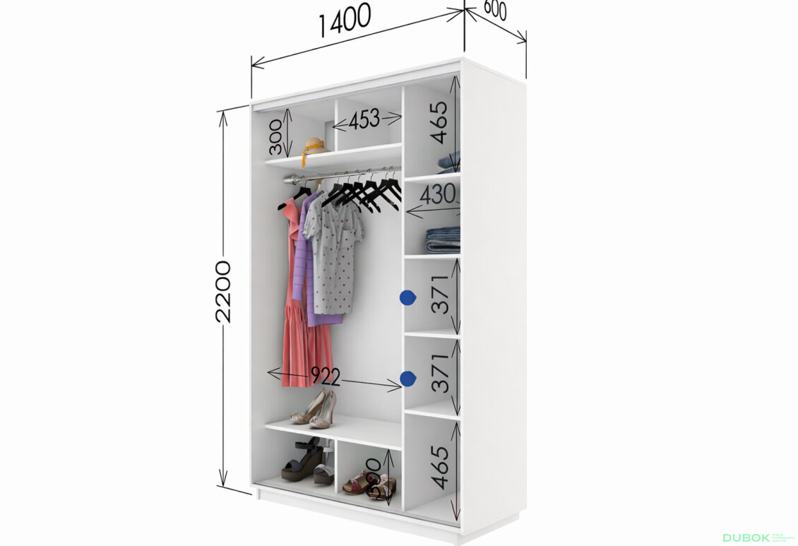 Fotografia 2 - Skriňa s posuvnými dverami 2200x1400x600 1DTD 1 Zrkadlo nymphea alba, profil strieborný