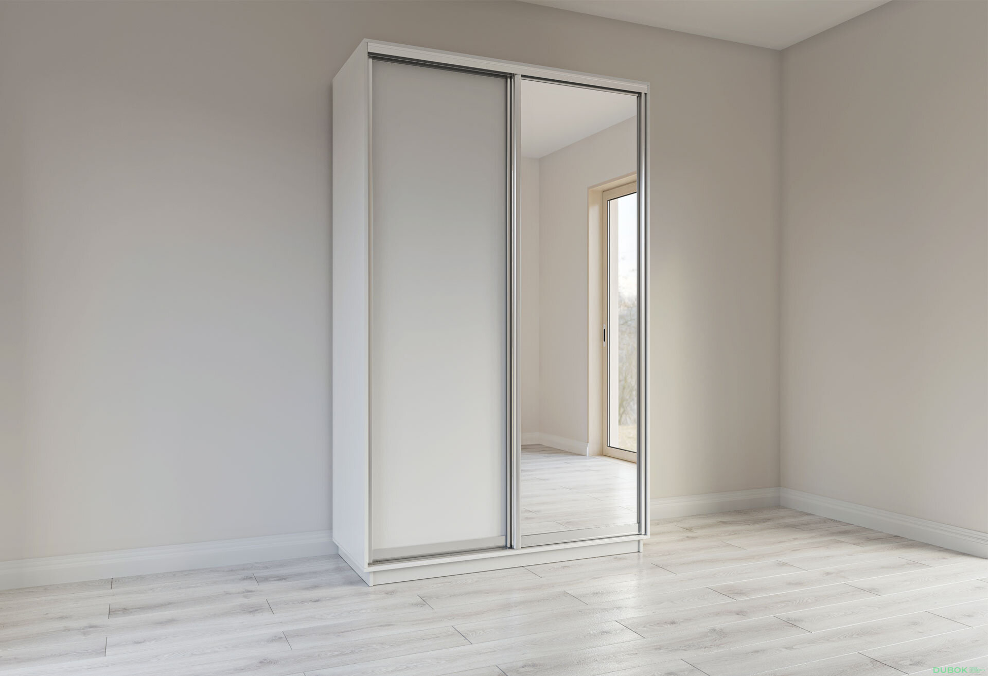 Fotografia 3 - Skriňa s posuvnými dverami 2200x1400x600 1DTD 1 Zrkadlo nymphea alba, profil strieborný