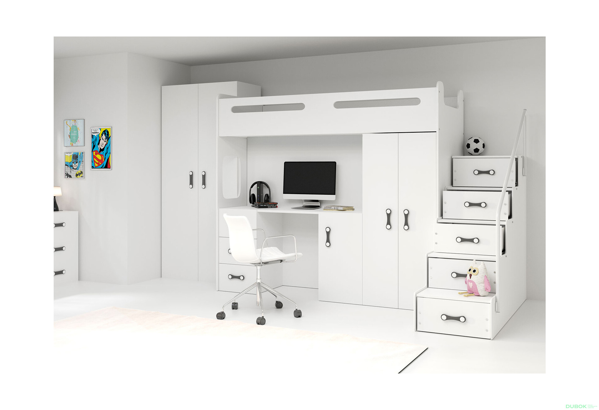 Poschodová posteľ Max 4 biele 80x200 cm s roštom, matracom - Fotografia 3 Fotografia 3 - Poschodová posteľ Max 4 biele 80x200 cm s roštom, matracom