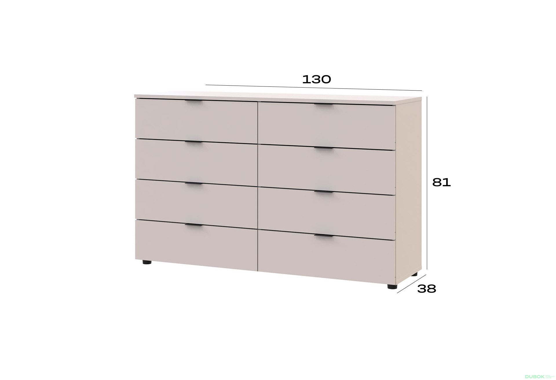Fotografia 6 - Komoda Ron 8 s 8 zásuvkami 130x38x81 kašmír