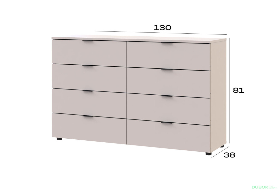 Komoda Ron 8 s 8 zásuvkami 130x38x81 kašmír - Fotografia 6 Fotografia 6 - Komoda Ron 8 s 8 zásuvkami 130x38x81 kašmír