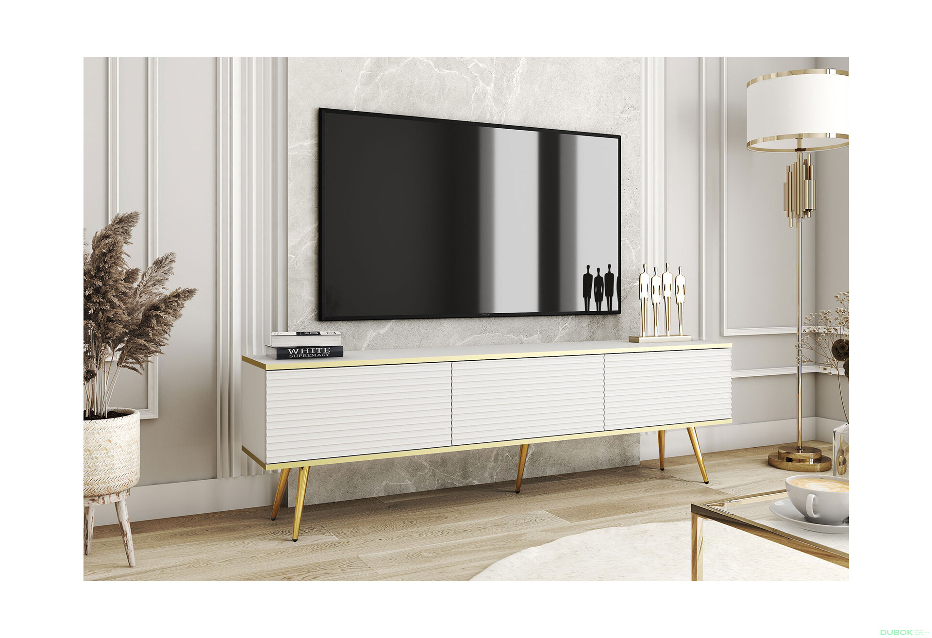 Fotografia 3 - TV stolík RTV 175 MDF biely, zlaté nohy Oro