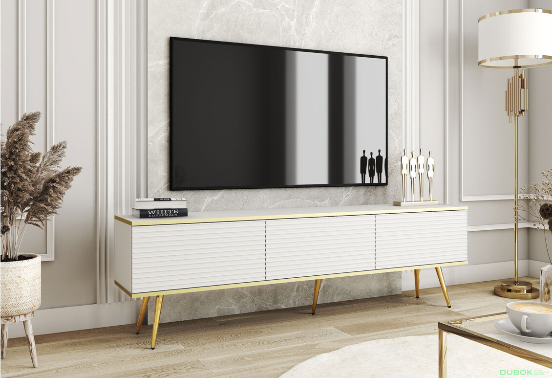Fotografia 3 - TV stolík RTV 175 MDF biely, zlaté nohy Oro