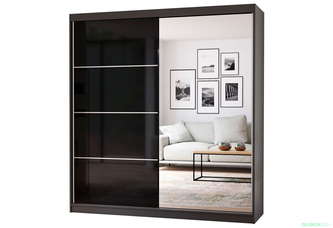 Skriňa Multi 31, 203 grafit + fasáda čierny lesk + zrkadlo