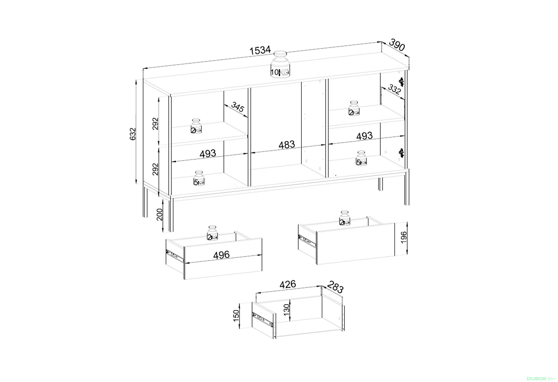 Komoda KSZ154 1 pkt Ľad Sento čierny / dub wotan - Fotografia 8 Fotografia 8 - Komoda KSZ154 1 pkt Ľad Sento čierny / dub wotan