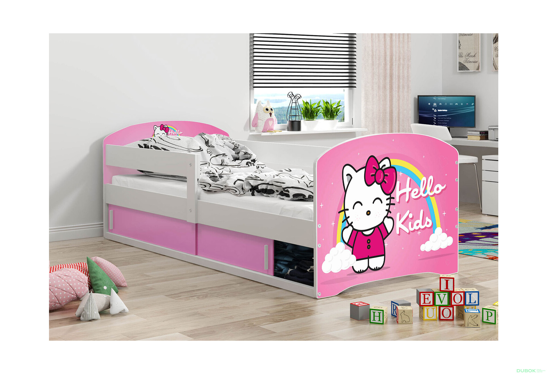 Posteľ Luki 1 biele Hello Kids 80x160 cm s roštom, matracom - Fotografia 2 Fotografia 2 - Posteľ Luki 1 biele Hello Kids 80x160 cm s roštom, matracom