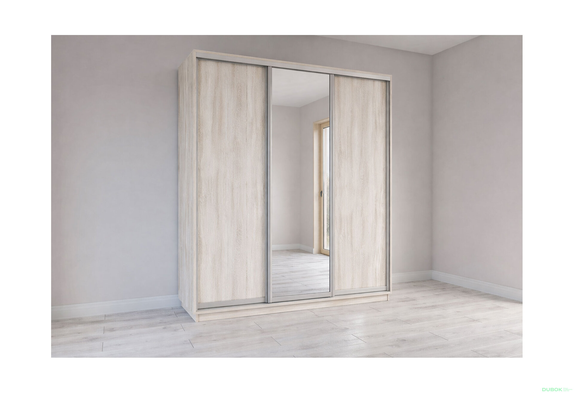 Fotografia 1 - Skriňa s posuvnými dverami 2200x2000x600 2DTD 1 Zrkadlo Artwood svetlý, profil strieborný