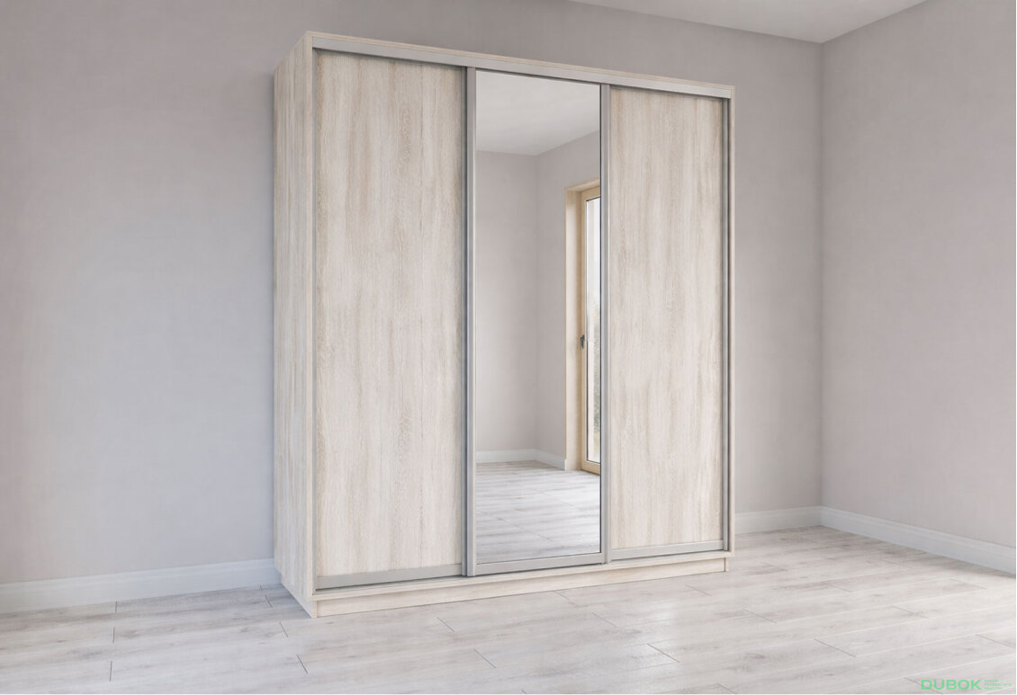 Skriňa s posuvnými dverami 2200x2000x600 2DTD 1 Zrkadlo Artwood svetlý, profil strieborný