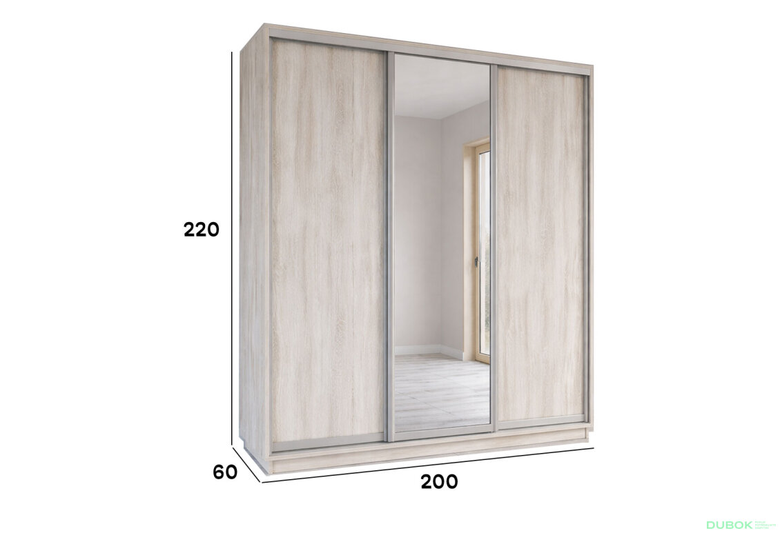 Fotografia 2 - Skriňa s posuvnými dverami 2200x2000x600 2DTD 1 Zrkadlo Artwood svetlý, profil strieborný