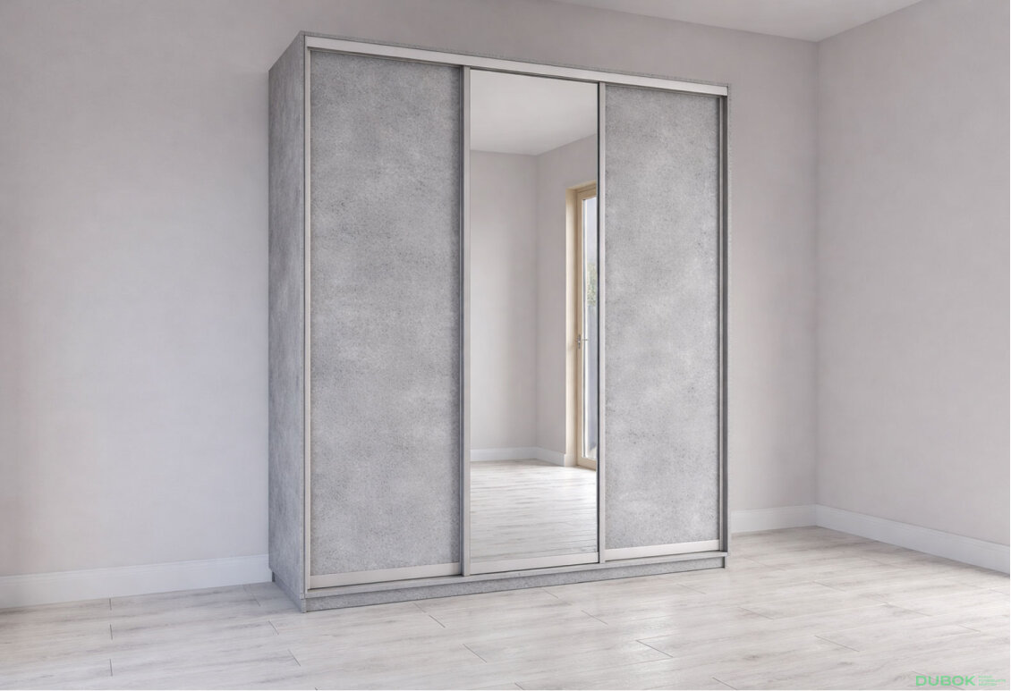 Skriňa s posuvnými dverami 2200x2000x600 2DTD 1 Zrkadlo Industrial, profil strieborný