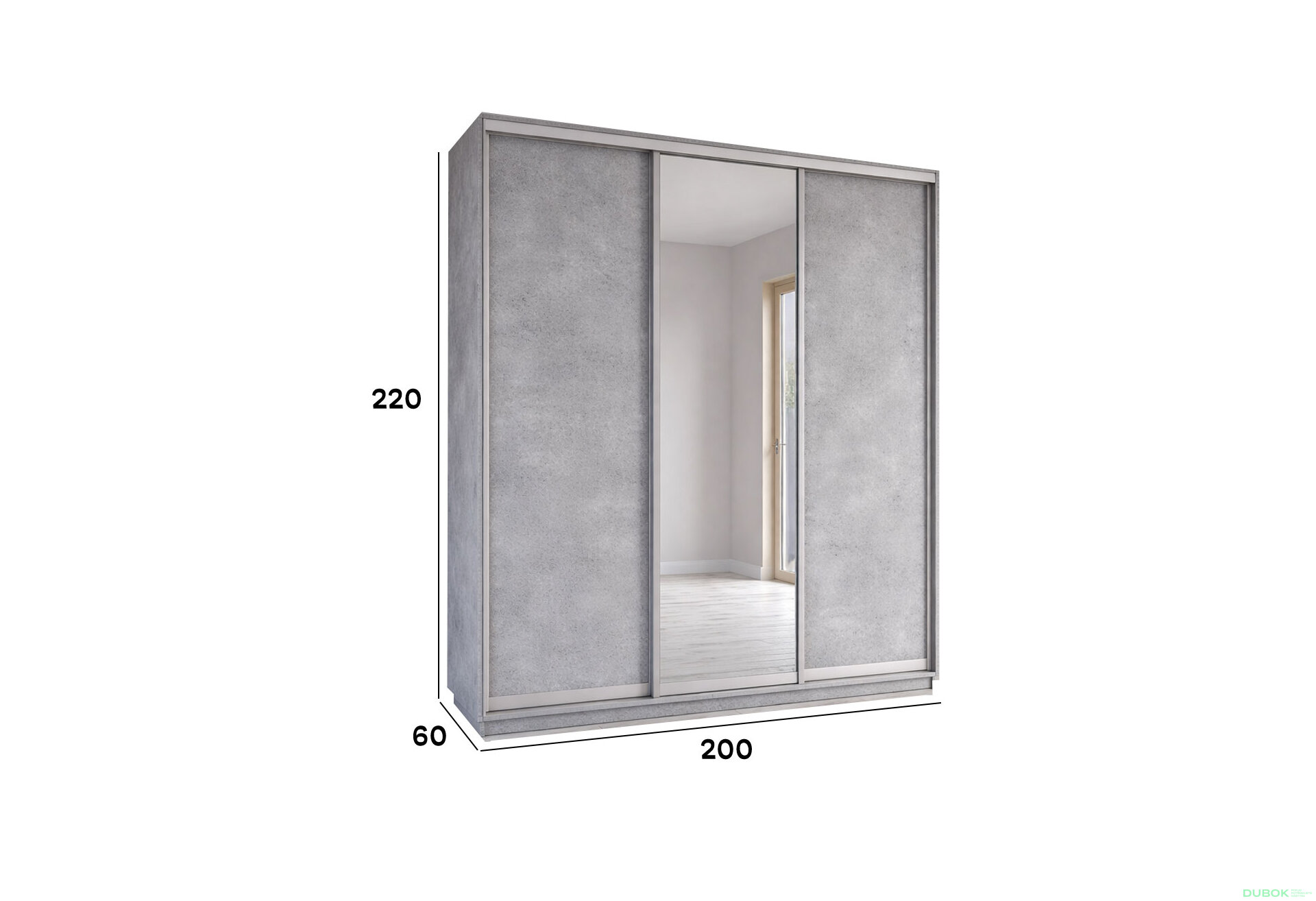 Fotografia 2 - Skriňa s posuvnými dverami 2200x2000x600 2DTD 1 Zrkadlo Industrial, profil strieborný