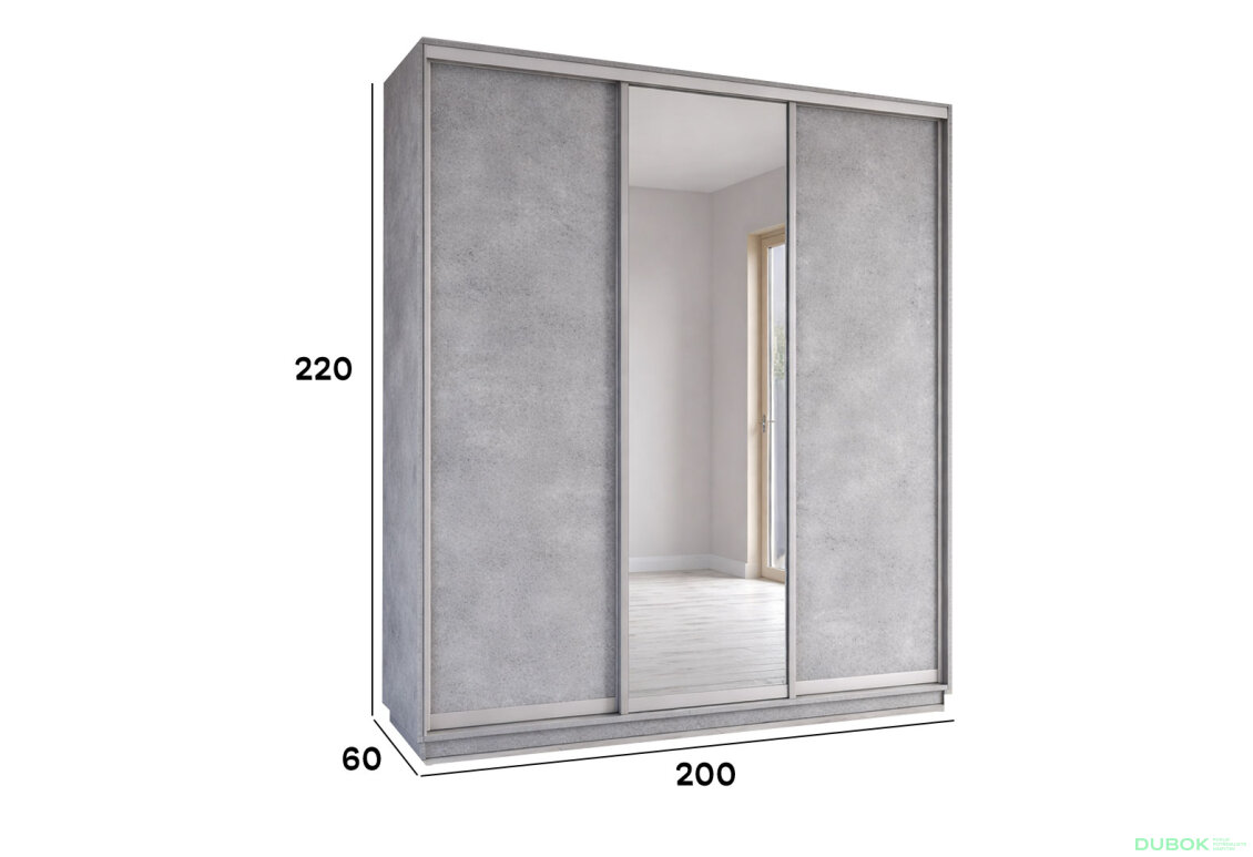 Fotografia 2 - Skriňa s posuvnými dverami 2200x2000x600 2DTD 1 Zrkadlo Industrial, profil strieborný