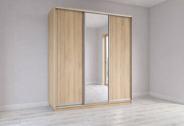 Skriňa s posuvnými dverami 2200x2000x600 2DTD 1 Zrkadlo Dub Sonoma, profil strieborný