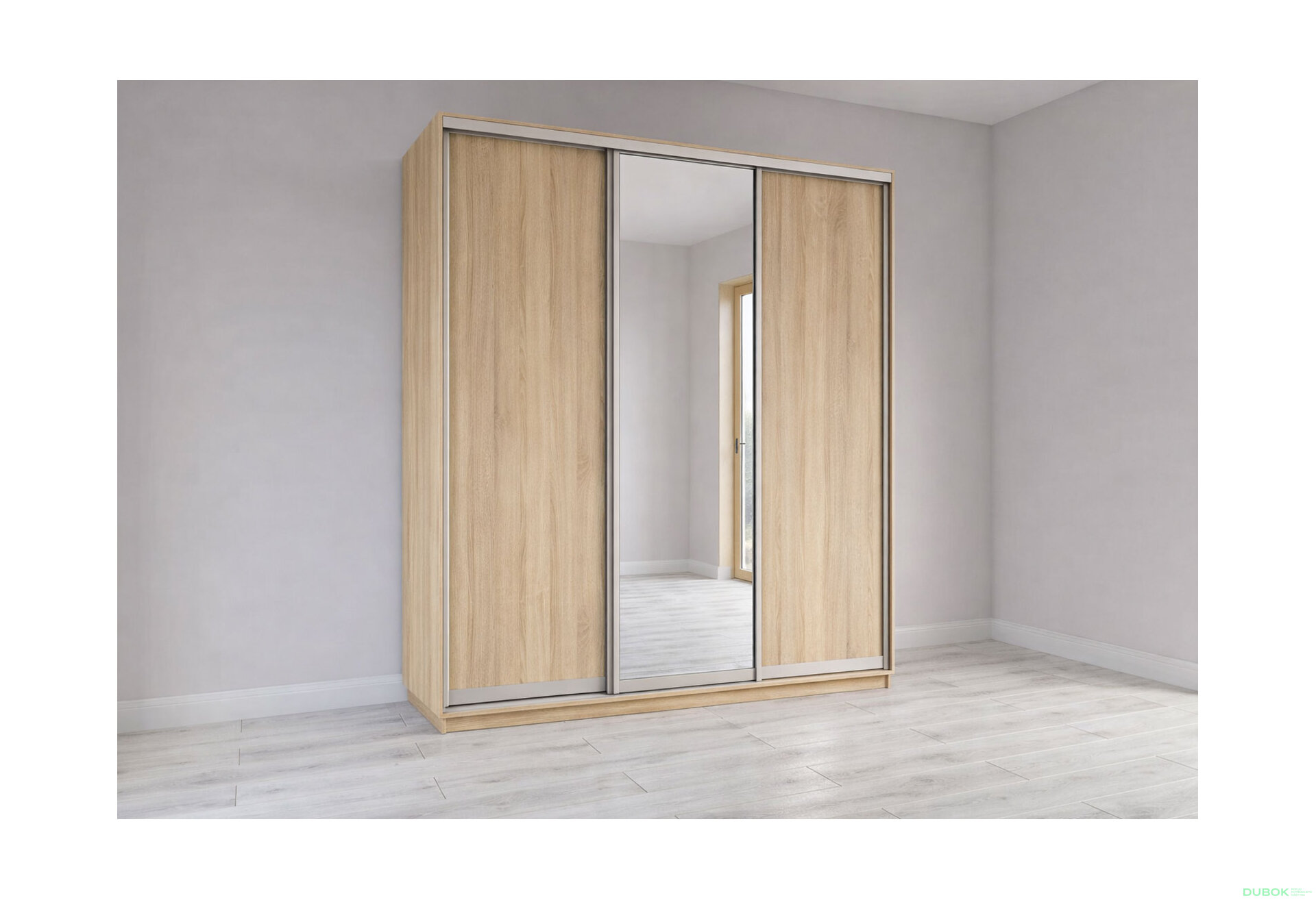 Fotografia 1 - Skriňa s posuvnými dverami 2200x2000x600 2DTD 1 Zrkadlo Dub Sonoma, profil strieborný