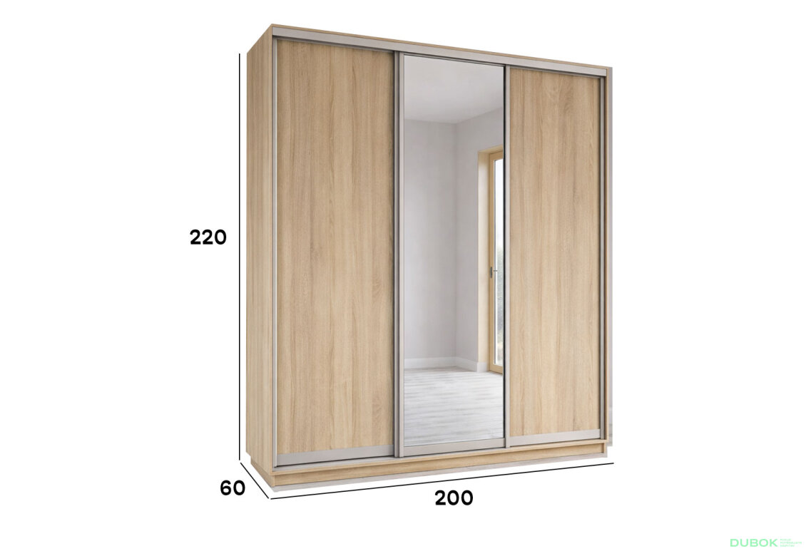 Fotografia 2 - Skriňa s posuvnými dverami 2200x2000x600 2DTD 1 Zrkadlo Dub Sonoma, profil strieborný