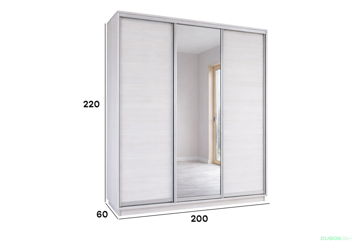 Fotografia 3 - Skriňa s posuvnými dverami 2200x2000x600 2DTD 1 Zrkadlo Nymphea Alba, profil strieborný