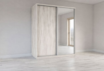 Skriňa s posuvnými dverami 2200x1800x600 1DTD 1 Zrkadlo Artwood svetlý, profil strieborný