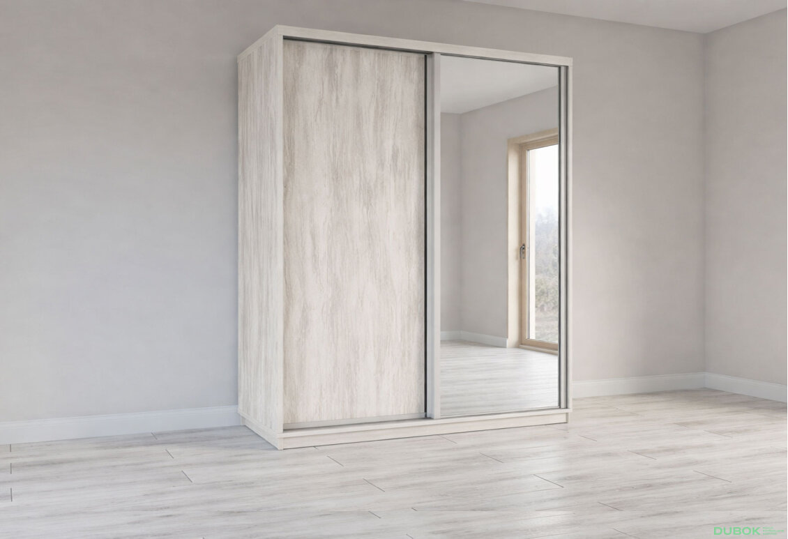 Skriňa s posuvnými dverami 2200x1800x600 1DTD 1 Zrkadlo Artwood svetlý, profil strieborný