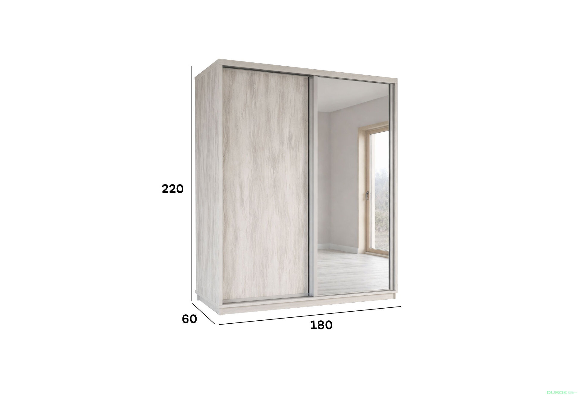 Fotografia 2 - Skriňa s posuvnými dverami 2200x1800x600 1DTD 1 Zrkadlo Artwood svetlý, profil strieborný