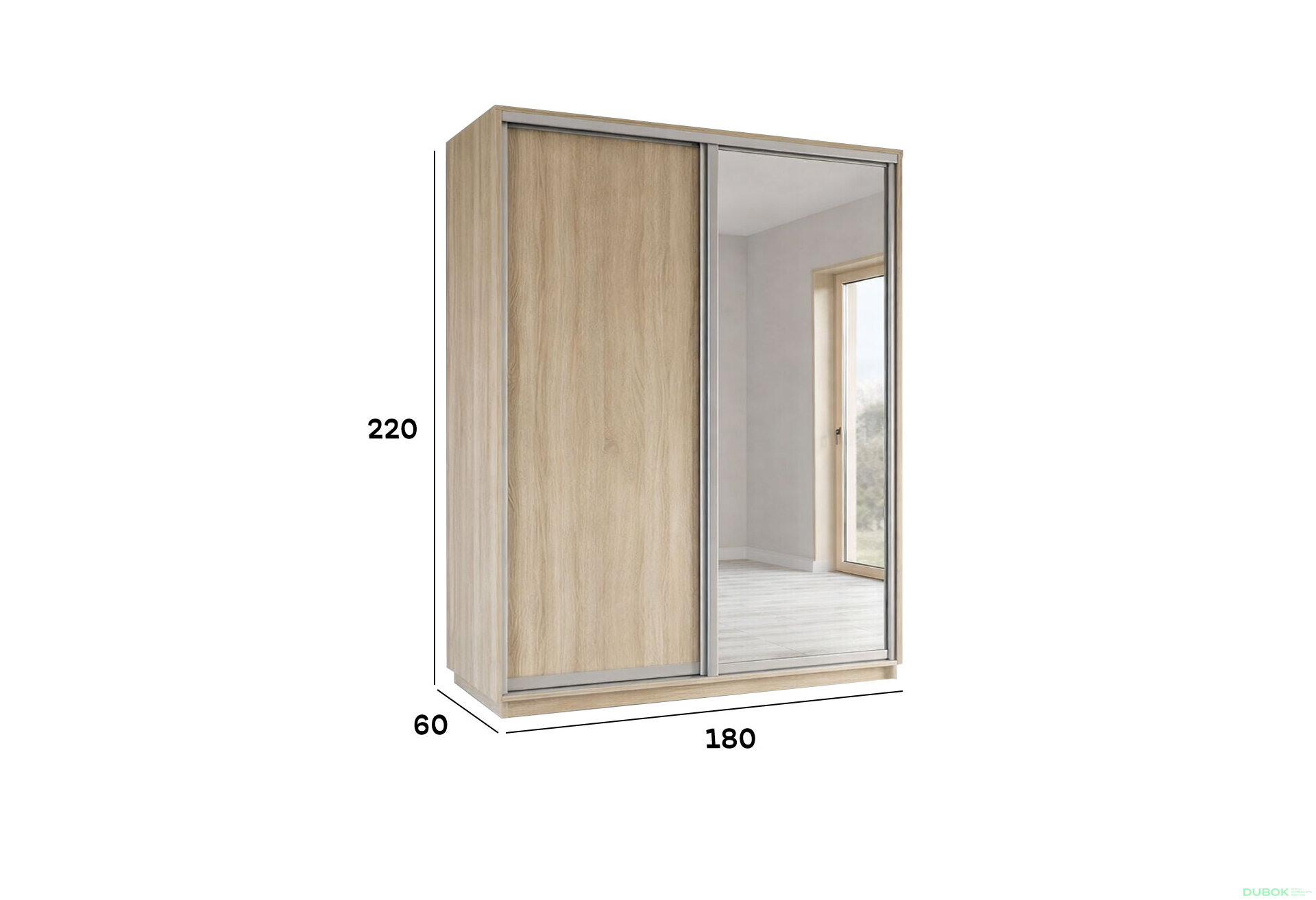 Fotografia 2 - Skrine s posuvnými dverami 2200x1800x600 1DTD 1 Zrkadlo Dub Sonoma, profil strieborný