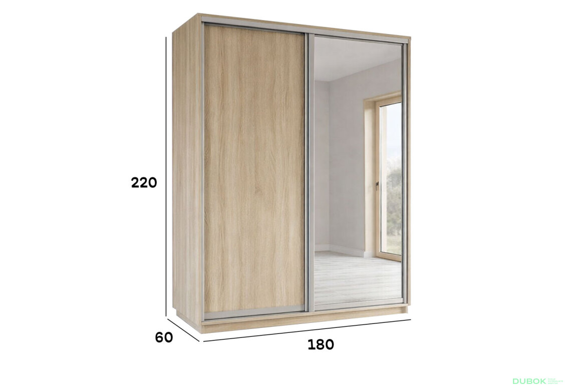 Fotografia 2 - Skrine s posuvnými dverami 2200x1800x600 1DTD 1 Zrkadlo Dub Sonoma, profil strieborný