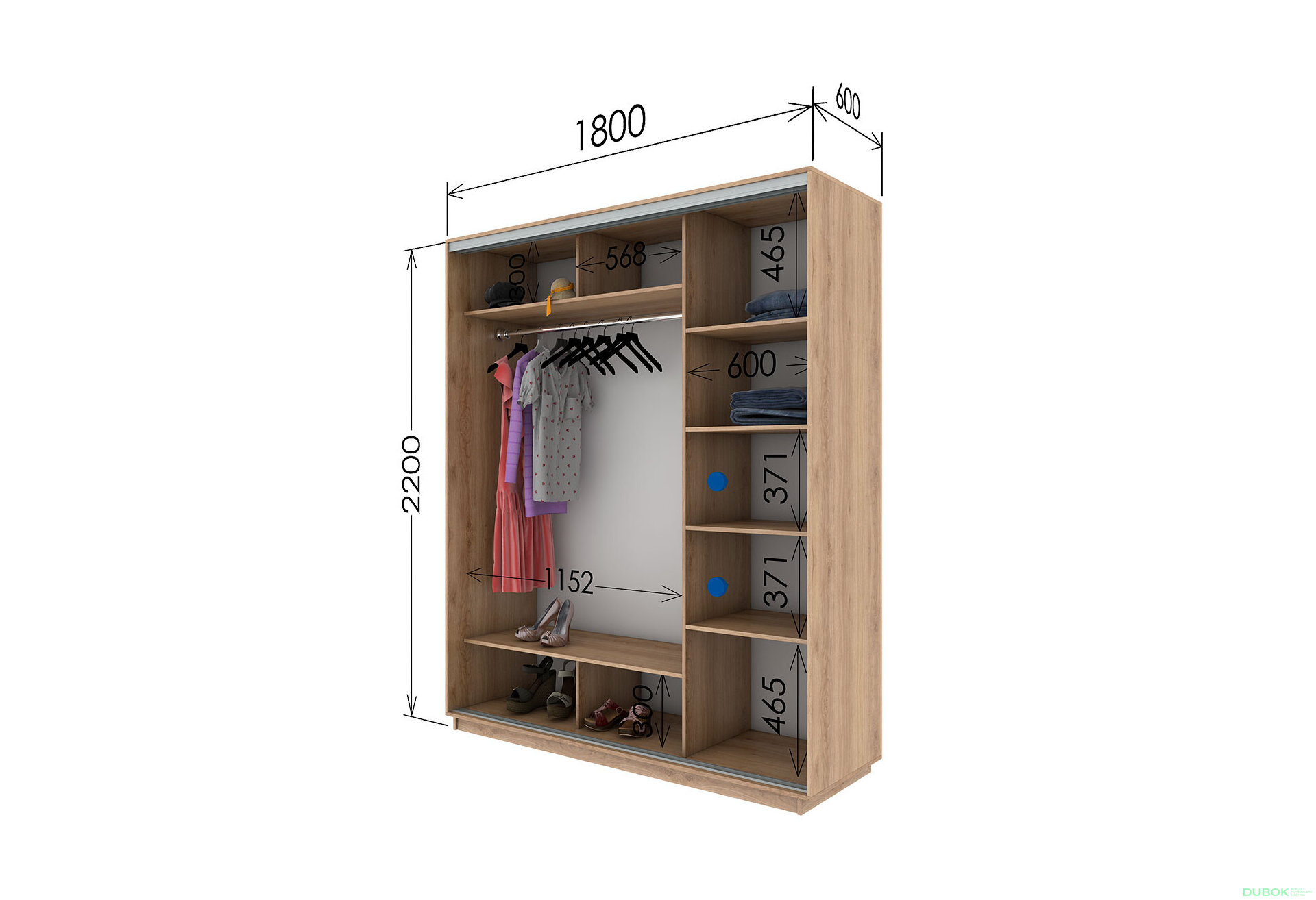 Fotografia 2 - Skriňa s posuvnými dverami 2200x1800x600 1DTD 1 Zrkadlo Nymphea Alba, profil strieborný