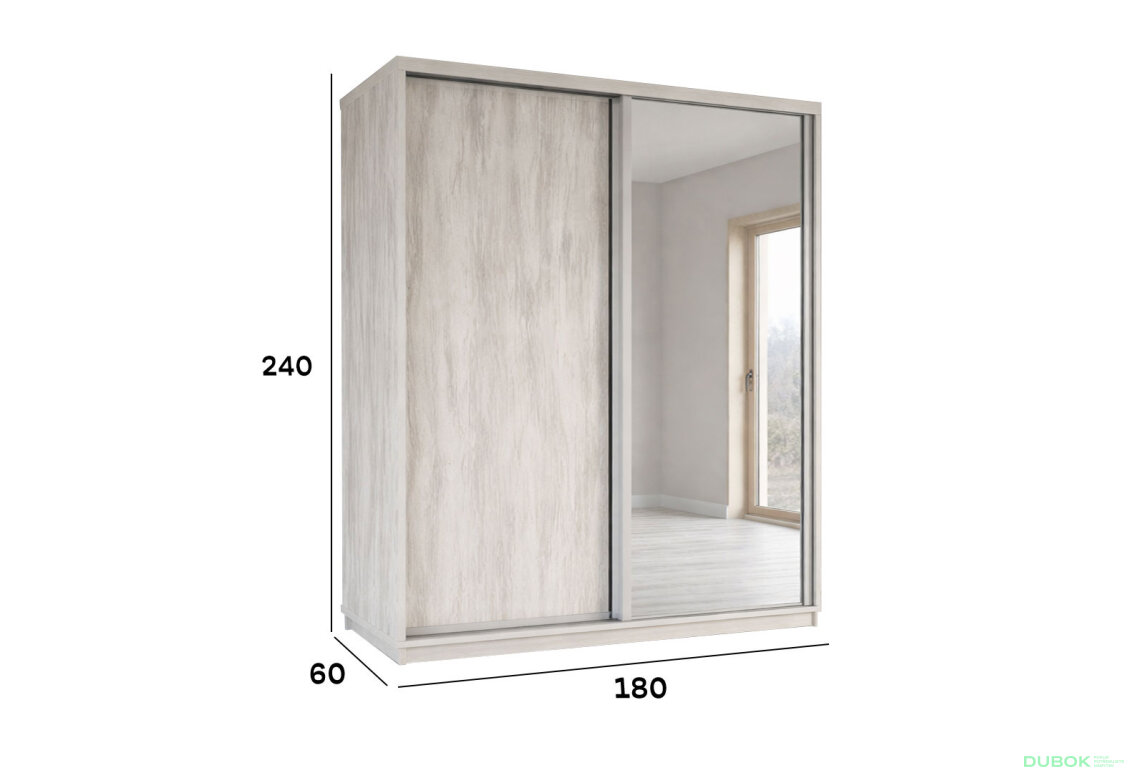 Fotografia 2 - Skriňa s posuvnými dverami 2400x1800x600 1DTD 1 Zrkadlo Artwood svetlý, profil strieborný