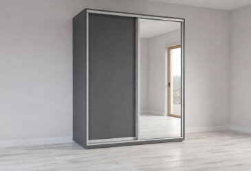 Skriňa s posuvnými dverami 2400x1800x600 1DTD 1 Zrkadlo grafit sivý, profil strieborný