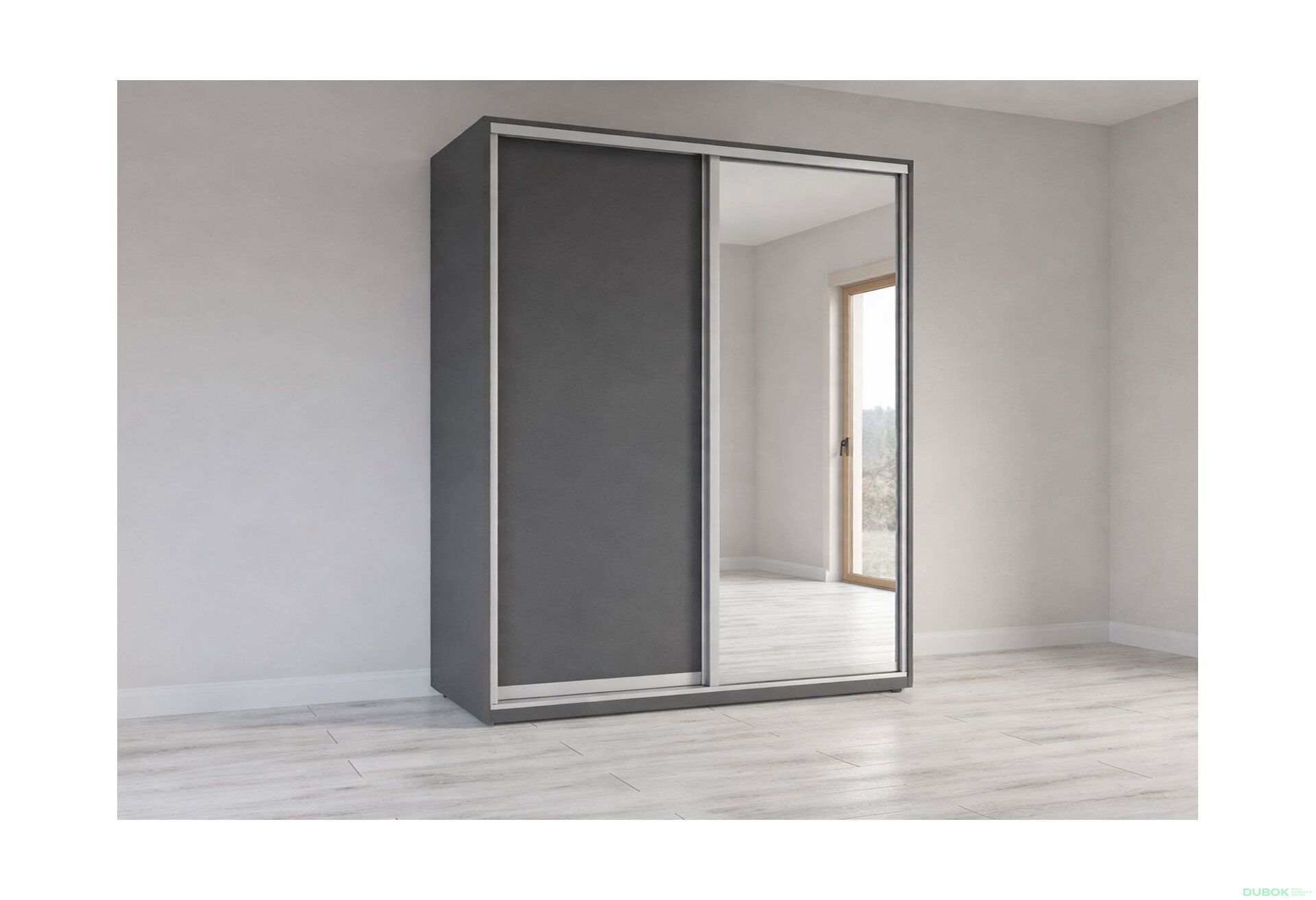 Fotografia 1 - Skriňa s posuvnými dverami 2400x1800x600 1DTD 1 Zrkadlo grafit sivý, profil strieborný