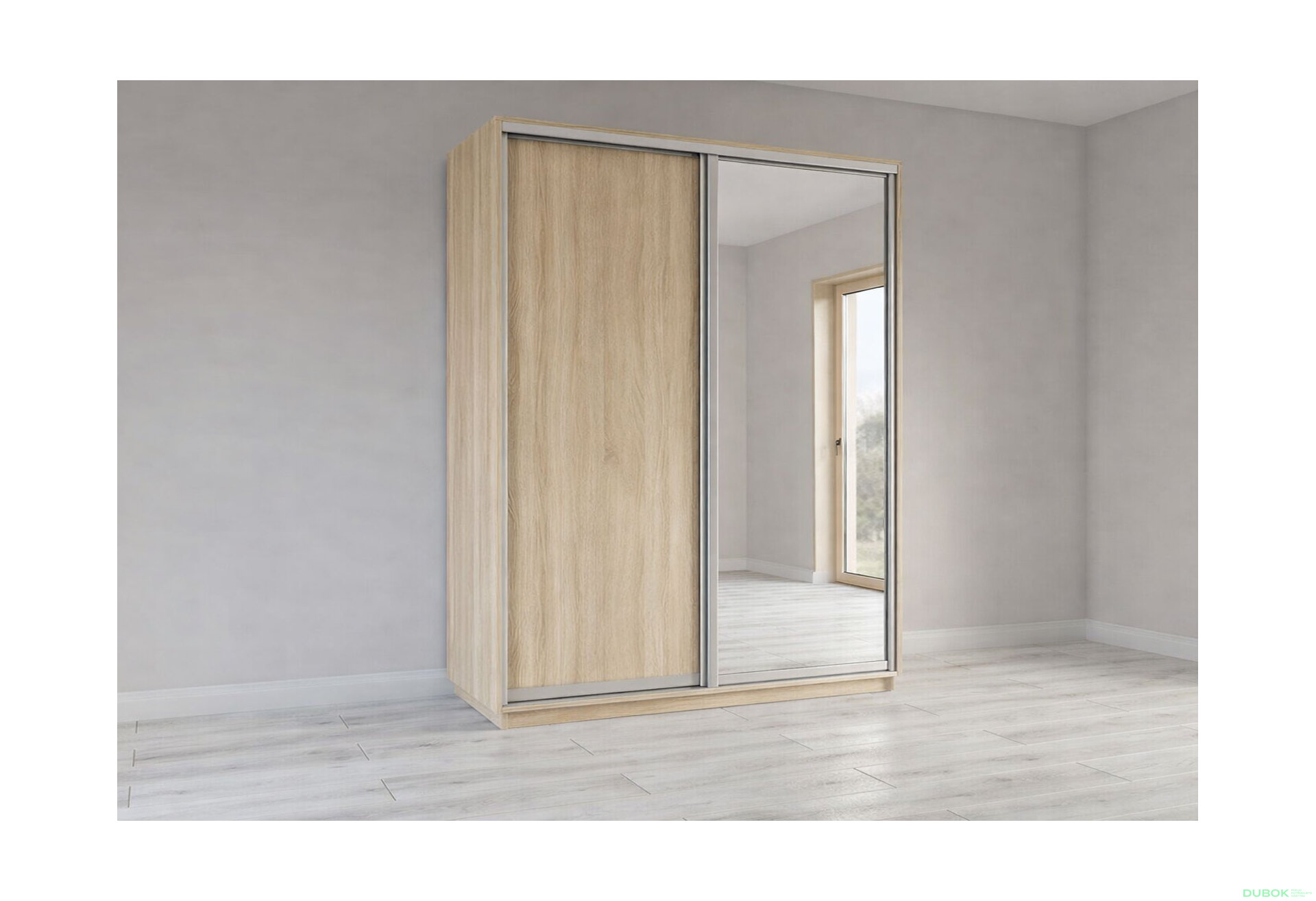 Fotografia 1 - Skriňa s posuvnými dverami 2400x1800x600 1DTD 1 Zrkadlo Dub Sonoma, profil strieborný