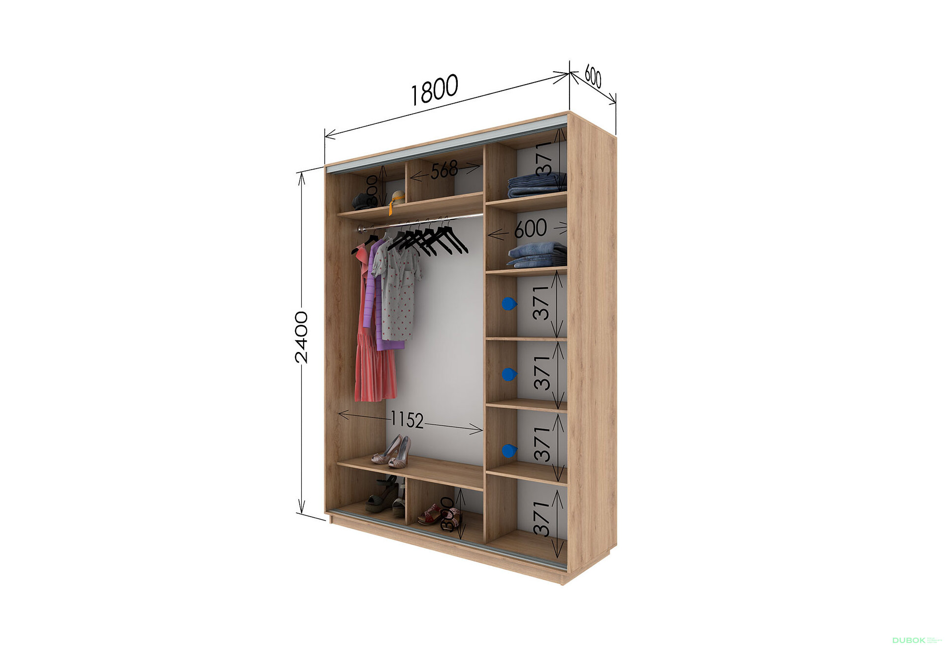 Fotografia 3 - Skriňa s posuvnými dverami 2400x1800x600 1DTD 1 Zrkadlo Dub Sonoma, profil strieborný