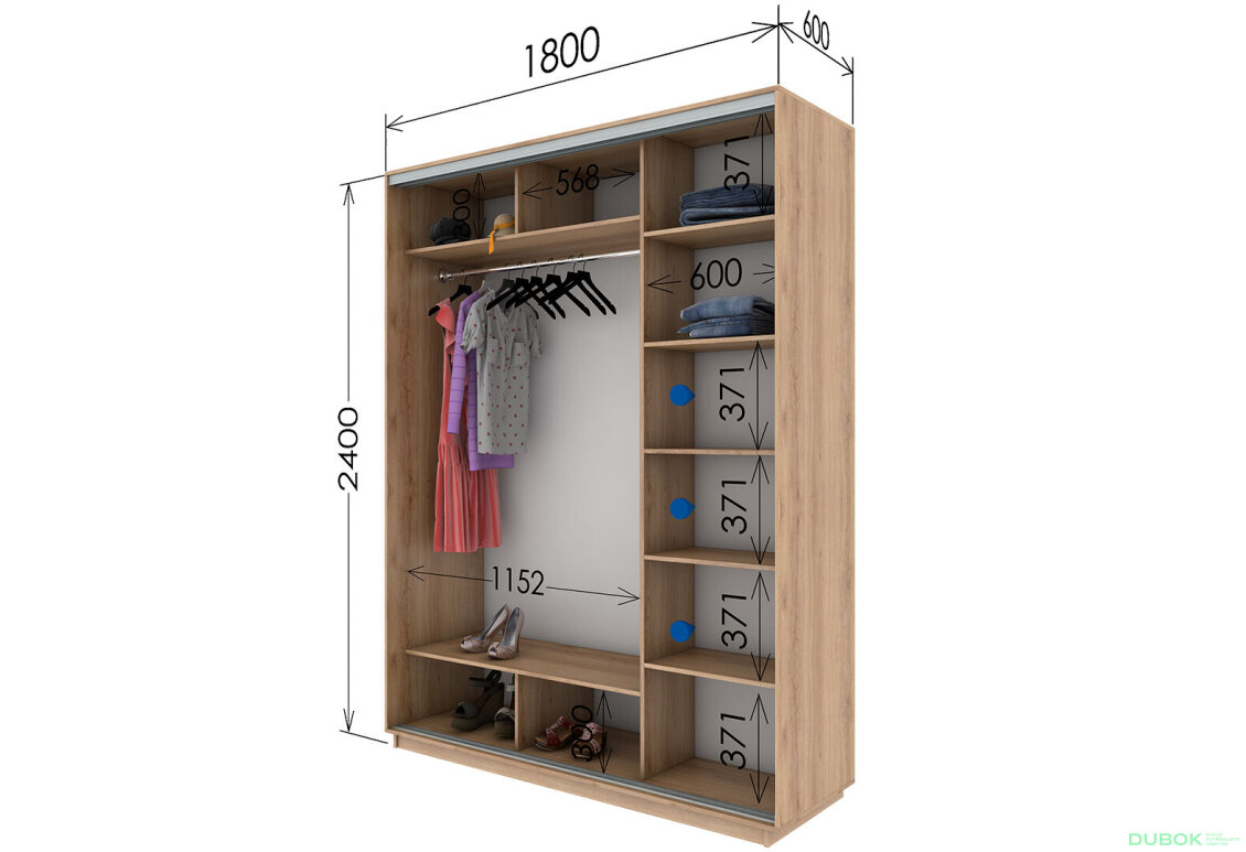 Fotografia 2 - Skriňa s posuvnými dverami 2400x1800x600 1DTD 1 Zrkadlo Nymphea Alba, profil strieborný