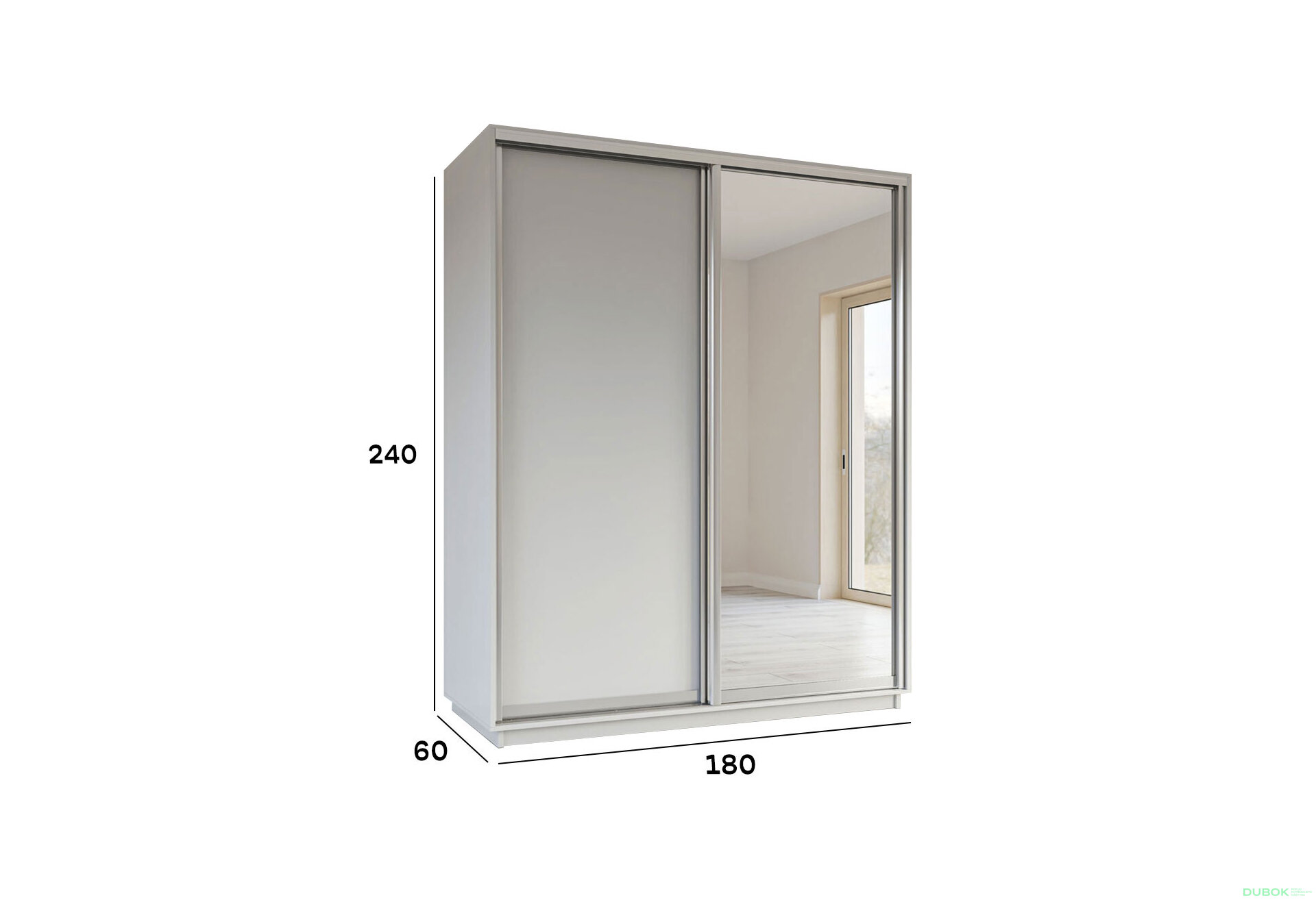 Fotografia 3 - Skriňa s posuvnými dverami 2400x1800x600 1DTD 1 Zrkadlo Nymphea Alba, profil strieborný