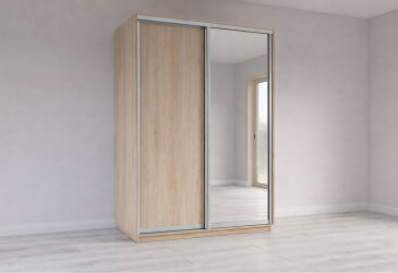 Skriňa s posuvnými dverami 2200x1500x600 1DTD 1 Zrkadlo Dub Sonoma, profil strieborný