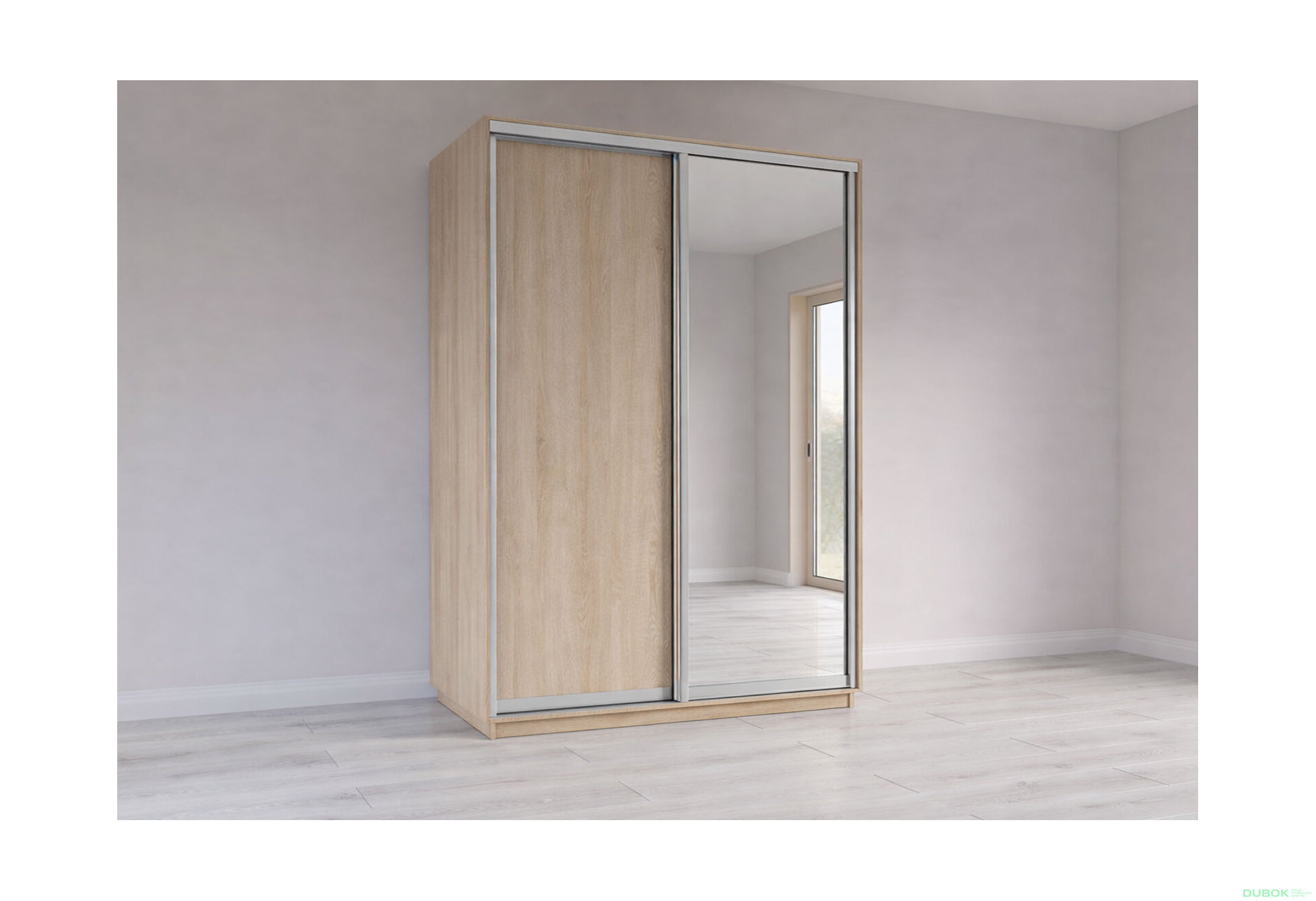 Fotografia 1 - Skriňa s posuvnými dverami 2200x1500x600 1DTD 1 Zrkadlo Dub Sonoma, profil strieborný