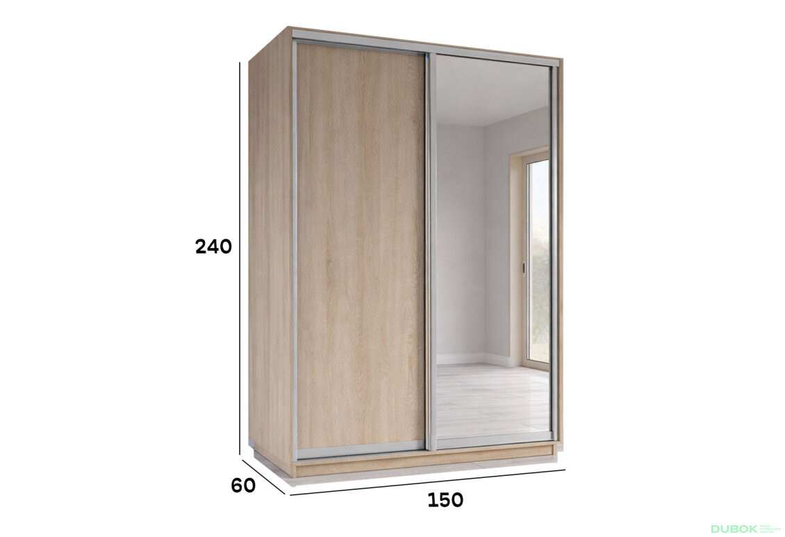 Fotografia 2 - Skriňa s posuvnými dverami 2400x1500x600 1DTD 1 Zrkadlo Dub Sonoma, profil strieborný