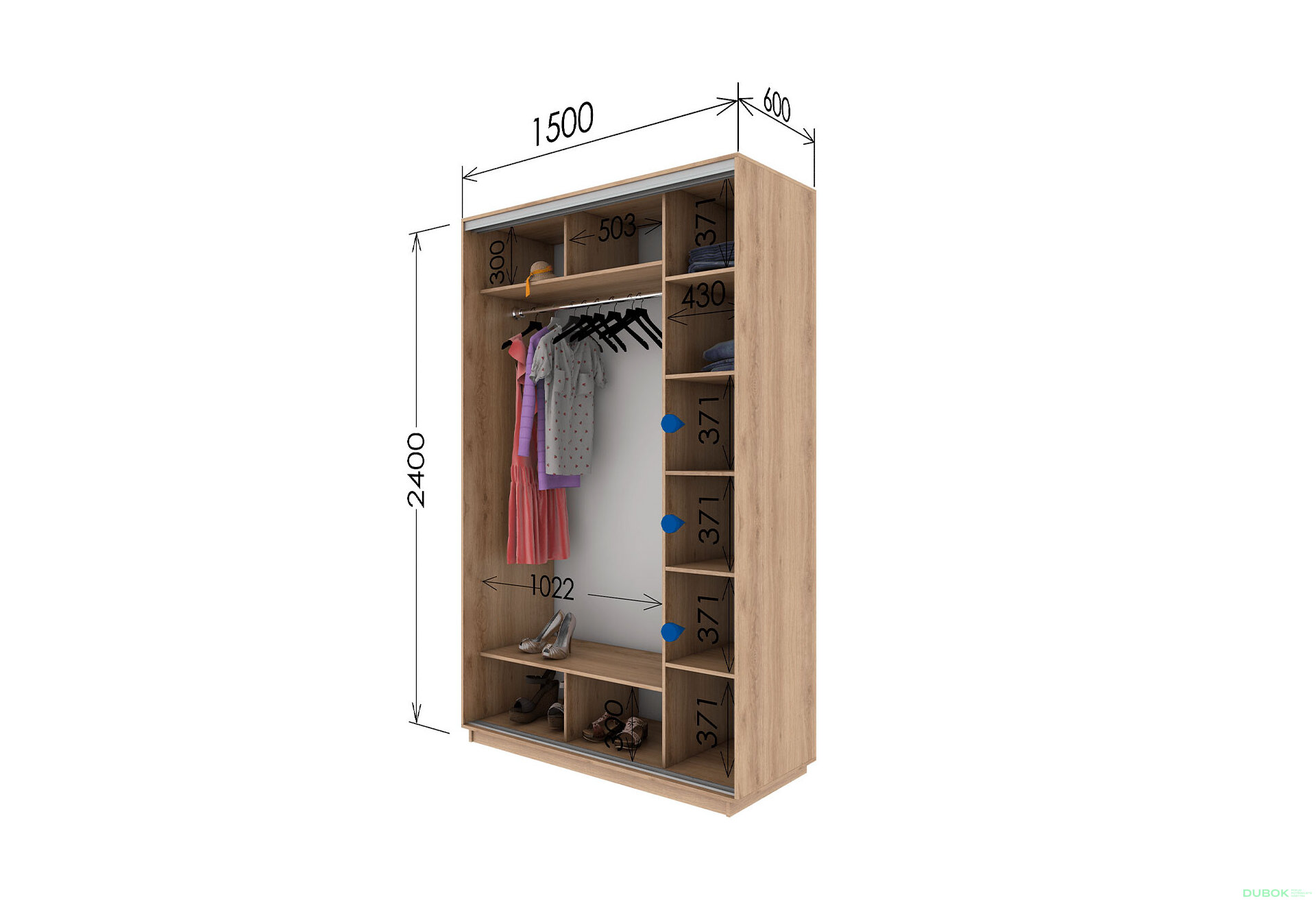 Fotografia 3 - Skriňa s posuvnými dverami 2400x1500x600 1DTD 1 Zrkadlo Dub Sonoma, profil strieborný