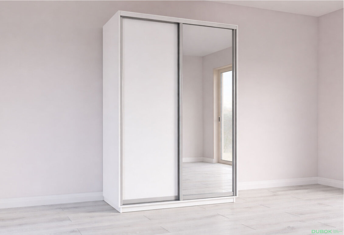 Skrine s posuvnými dverami 2400x1500x600 1DTD 1 Zrkadlo Nymphea Alba, profil strieborný