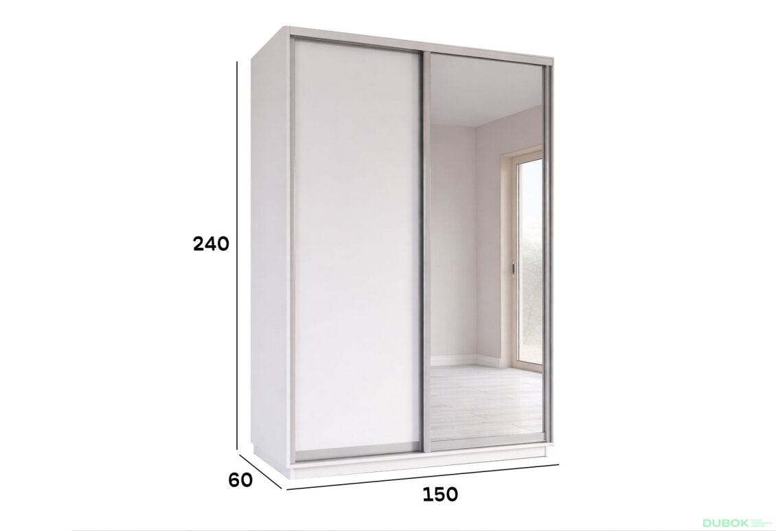 Fotografia 2 - Skrine s posuvnými dverami 2400x1500x600 1DTD 1 Zrkadlo Nymphea Alba, profil strieborný