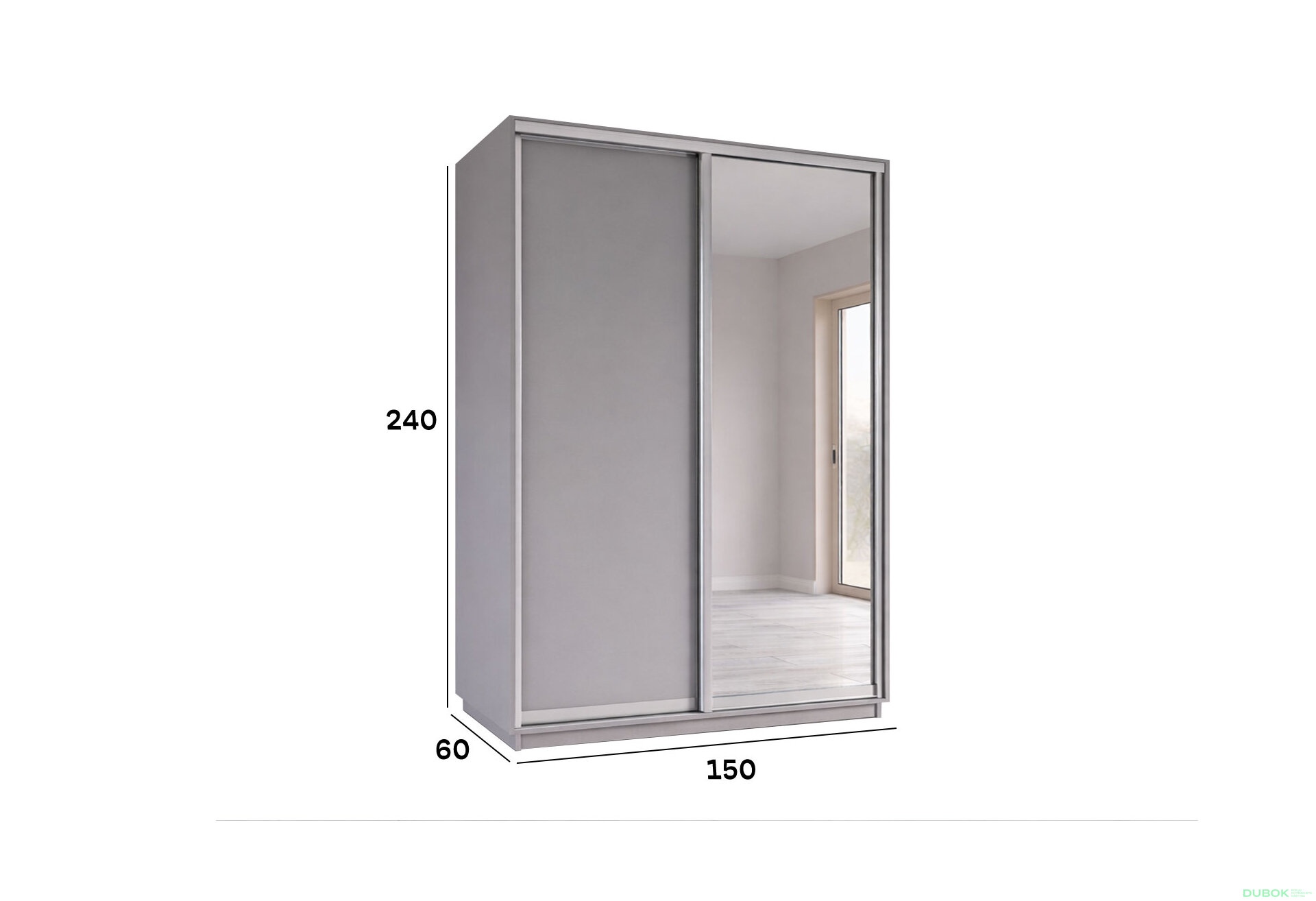 Fotografia 3 - Skriňa s posuvnými dverami 2400x1500x600 1DTD 1 Zrkadlo myšia sivá, profil strieborný