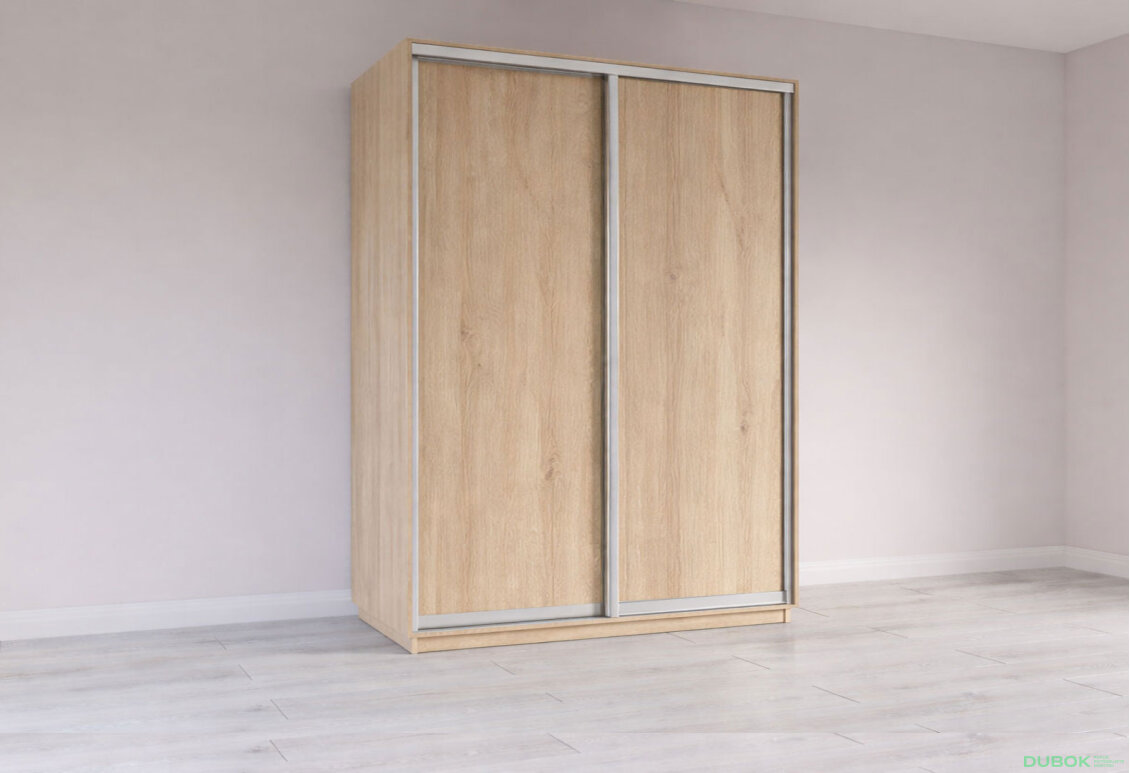 Skriňa s posuvnými dverami 2200x1500x600 2DTD Dub Sonoma, profil strieborný