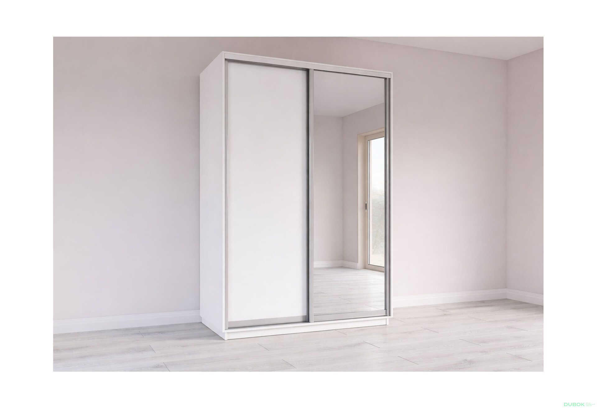 Fotografia 1 - Skriňa s posuvnými dverami 2200x1500x600 1DTD 1 Zrkadlo Nymphea Alba, profil strieborný