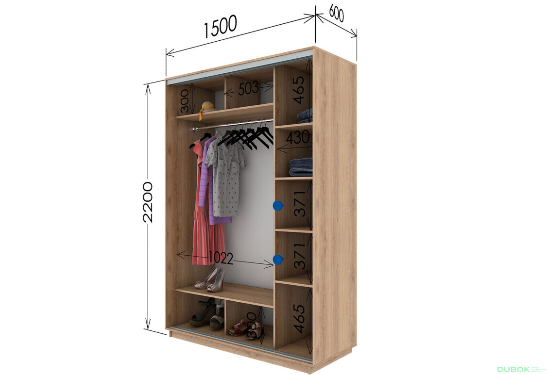 Fotografia 3 - Skriňa s posuvnými dverami 2200x1500x600 1DTD 1 Zrkadlo Nymphea Alba, profil strieborný