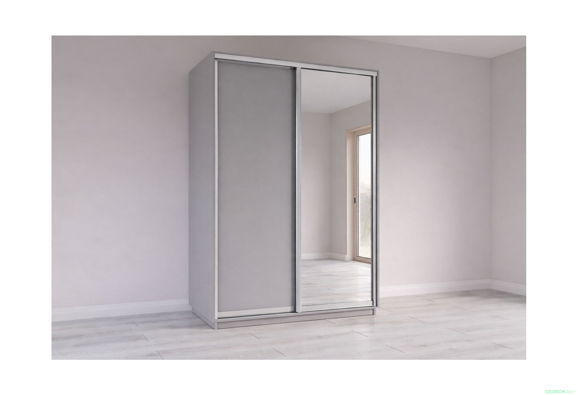 Fotografia 1 - Skriňa s posuvnými dverami 2200x1500x600 1DTD 1 Zrkadlo myšia sivá, profil strieborný