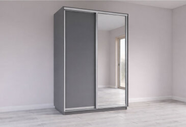 Skriňa s posuvnými dverami 2200x1500x600 1DTD 1 Zrkadlo grafit sivý, profil strieborný