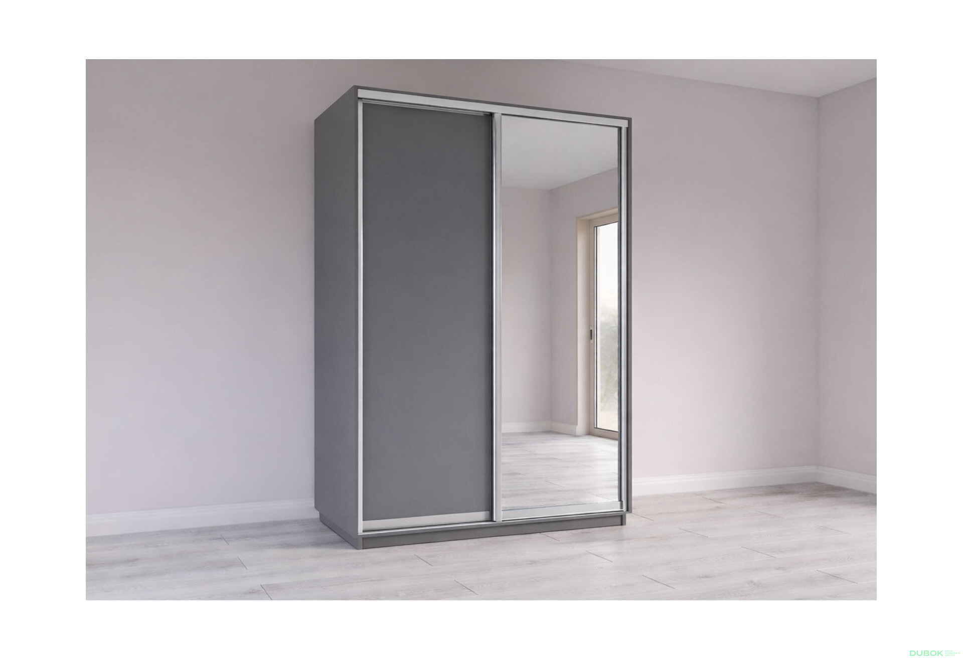 Fotografia 1 - Skriňa s posuvnými dverami 2200x1500x600 1DTD 1 Zrkadlo grafit sivý, profil strieborný