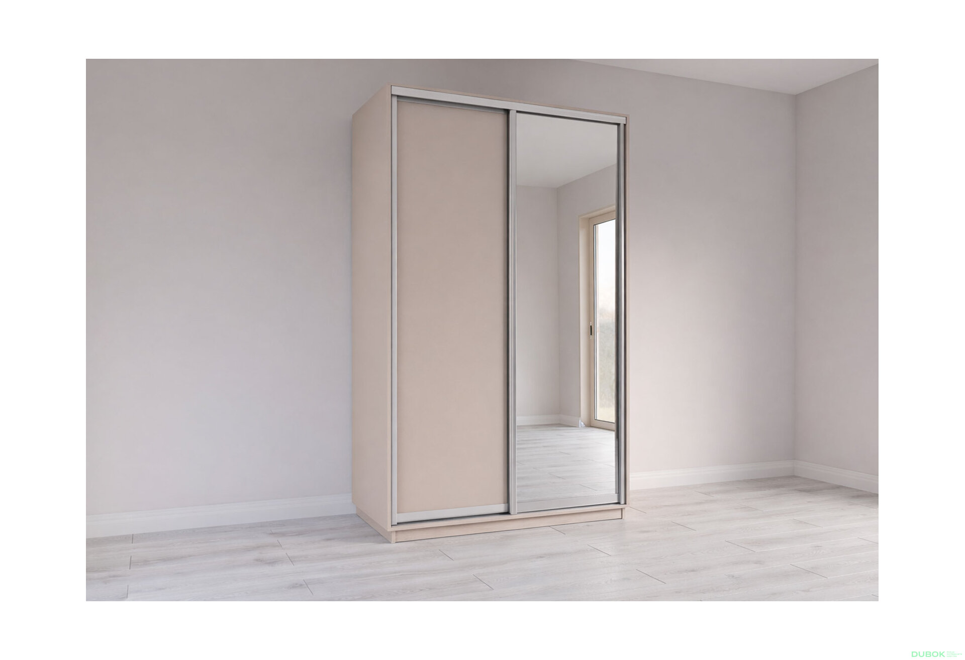 Fotografia 1 - Skriňa s posuvnými dverami 2200x1400x600 1DTD 1 Zrkadlo Kašmír, profil strieborný