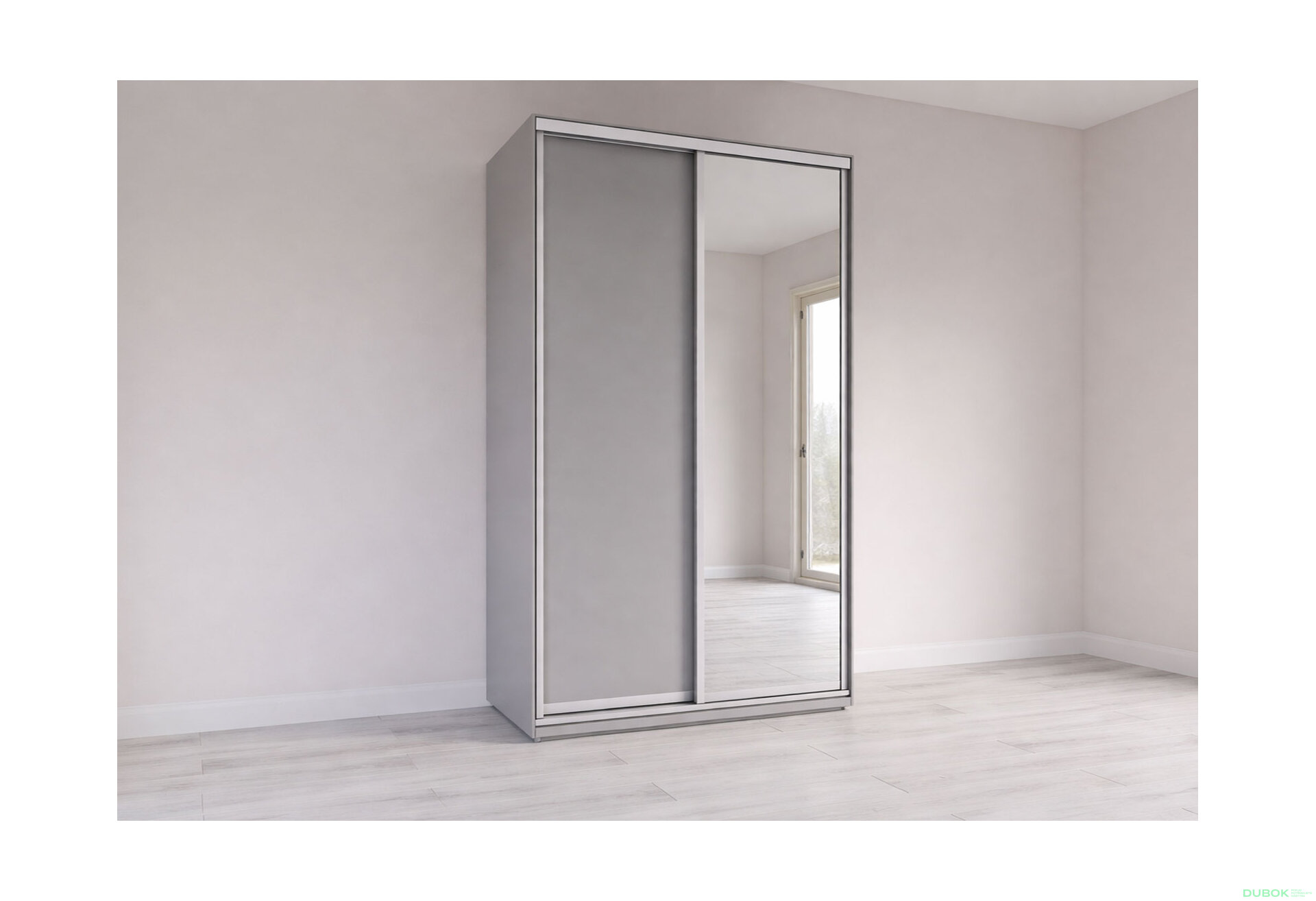 Fotografia 1 - Skriňa s posuvnými dverami 2200x1400x600 1DTD 1 Zrkadlo myšia sivá, profil strieborný